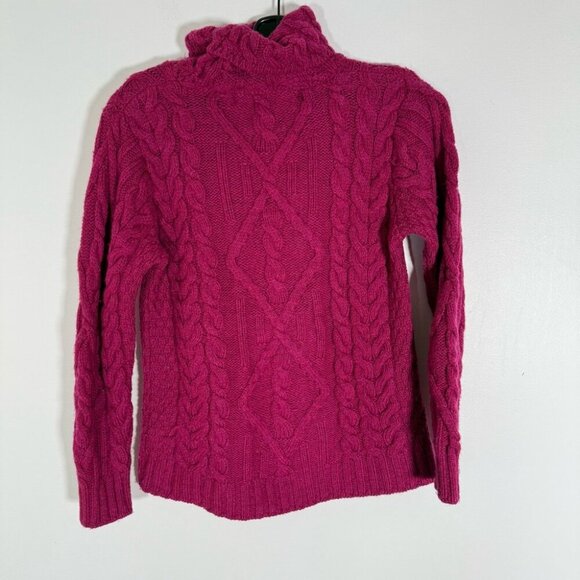 Aran Mor Women's 100% Merino Wool Magenta Chunky Fisherman Sweater Turtleneck S - Picture 2 of 9